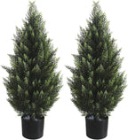 3FT Artificial Topiary Tree Realistic Faux Cedar Pines Christmas Trees UV Rated Fake Shrubs for Front Porch Faux Plants Indoor and Outdoor Decor (2 Pack)