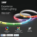 Feit Electric Smart Light Strip 16FT, Ultrathin RGBW Color Chasing LED Light Strip, 2.4GHz Wi-Fi Enabled, Works with Alexa and Google Home Assistant, Remote Control, (0.4in x 192in) TAPE192/CHASE/AG