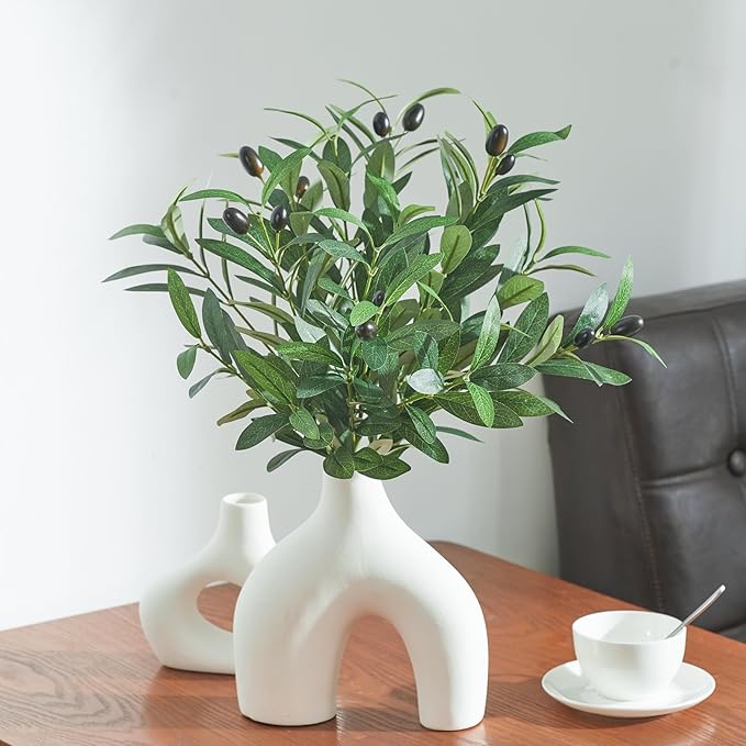 5 PCS 18 Inch Olive Tree Branches Greenery Stems Artificial Plants Faux Olive Branch for Vase Realistic Green Stem Home Decor Indoor