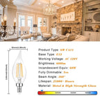 TOBUSA Dimmable E12 Candelabra LED Bulbs 60 Watt Incandescent Equivalent, 2700K Warm White, Clear LED Chandelier Light Bulbs 6W, 600lm, CA11 Vintage Ceiling Fan Light Bulbs with Flame Tip, 6-Pack