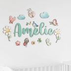 Custom Nursery Name Sign with Themed Decor Kit | Personalized Wooden Wall Art for Baby, Kids Room | Space, Jungle, Circus, Under the Sea, Woodland, Rainbow (30", Fairy Garden)