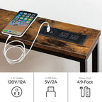 HOOBRO 47.2" Narrow Console Table with Power Outlet, 5.9" Behind Couch Table with Charging Station, Long Sofa Side Table, Skinny Entryway Table for Living Room, Hallway, Foyer, Rustic Brown BF15XG01G1