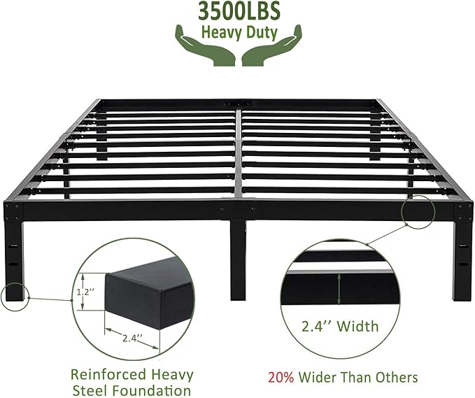 45MinST 14 Inch Reinforced Platform Bed Frame/3500lbs Heavy Duty/Easy Assembly Mattress Foundation/Steel Slat/Noise Free/No Box Spring Needed, Queen