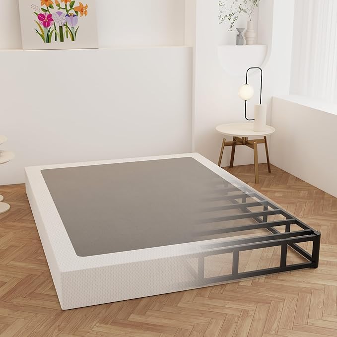 9 Inch Full Size Box Spring, Heavy Duty Metal Box Spring Bed Base with Fabric Cover, Mattress Foundation, Easy Assembly, Noise Free, Black