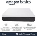 Amazon Basics Gel Memory Foam Mattress, Firm, Cooling, King Size Mattress, CertiPUR-US® Certified Foam, 80 x 76 x 12 inches, White/Dark Gray