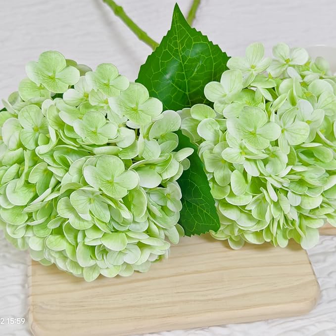 6 Pcs Real Touch Green Hydrangea Artificial Flowers with Stems, Fake Silk Flowers for Outdoors, Artificial Flowers for Home Decor Wedding Bouquets Centerpieces Vase
