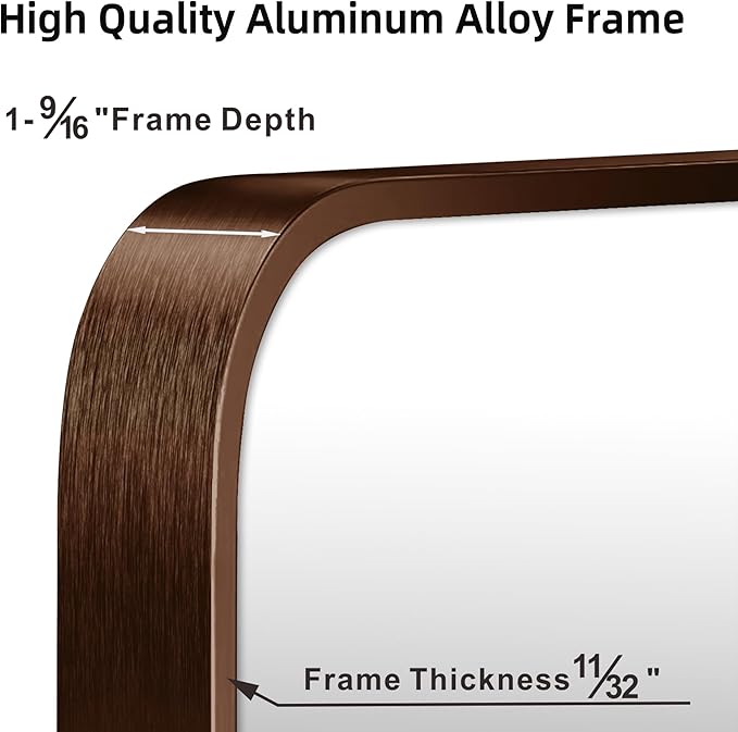 Rectangle Bathroom Mirror for Wall Decor, 40x30 Inch Brushed Bronze Metal Framed Rectangular Mirror for Bathroom Vanity, Living Room, Bedroom, Farmhouse, Hangs Vertically or Horizontally