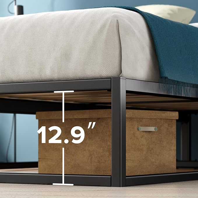 Zinus Joseph 14 Inch Platform Bed Frame, Wood Slat Support, No Box Spring Needed, Eco Friendly WonderBox(TM) Packaging, Easy Assembly, Black, Queen