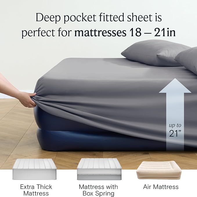 LuxClub 4 PC King Size Sheet Set Bed Sheets Deep Pockets Wrinkle Free Cooling Bed Sheets Machine Washable Hotel Bedding Silky Soft - Light Grey King