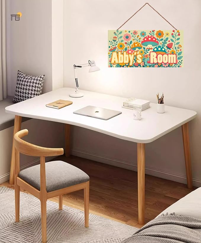 Personalized Sign Mushroom and Flowers Decor For Girls Bedroom Custom Door Sign Wood Plaque Sign Wall Decor For Kids Room
