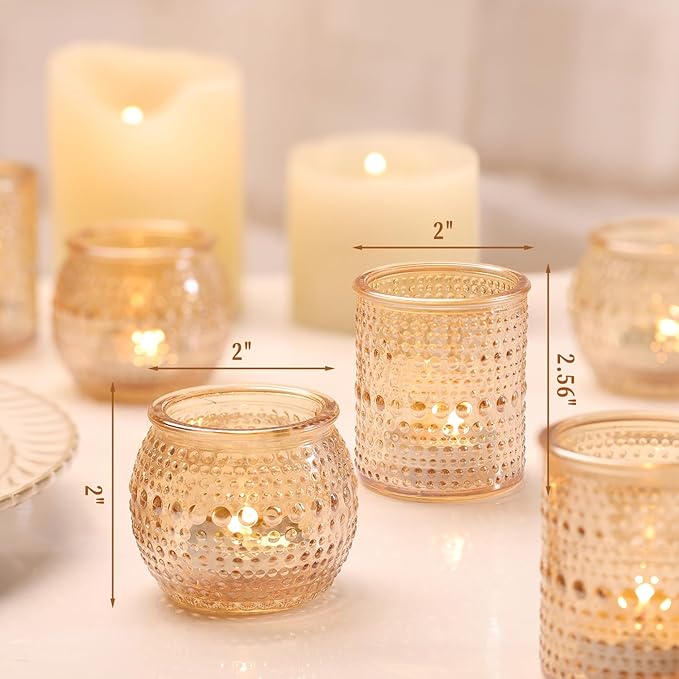 40 Pcs Assorted Gold Votive Candle Holders Bulk- Gold Candle Holders Bulk for Thanksgiving Christmas Table Decorations, Glass Tealight Candle Holder for Fall Wedding Table Centerpieces