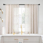 MYSKY HOME Beige Sheer Short Curtains with Pom Pom for Small Windows Bedroom Nursery Kids Girls Room Curtains Cafe Kitchen Light Filtering Boho Drapes, Rod Pocket,52 x 54 Inches, 2 Panels