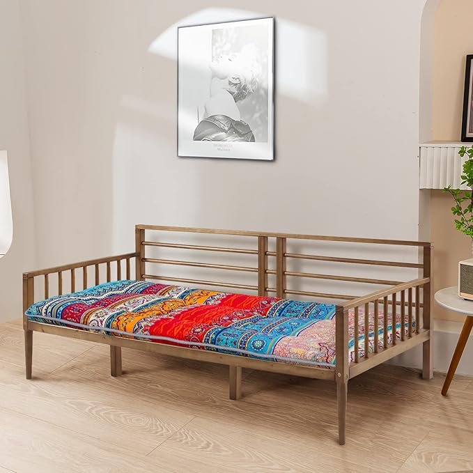 MAXYOYO Cot Mattress Bohemian Floor Bed, Japanese Floor Mattress Narrow Twin Futon Single Bed for Adults, Foldable Futon Roll Up Mat for Camping
