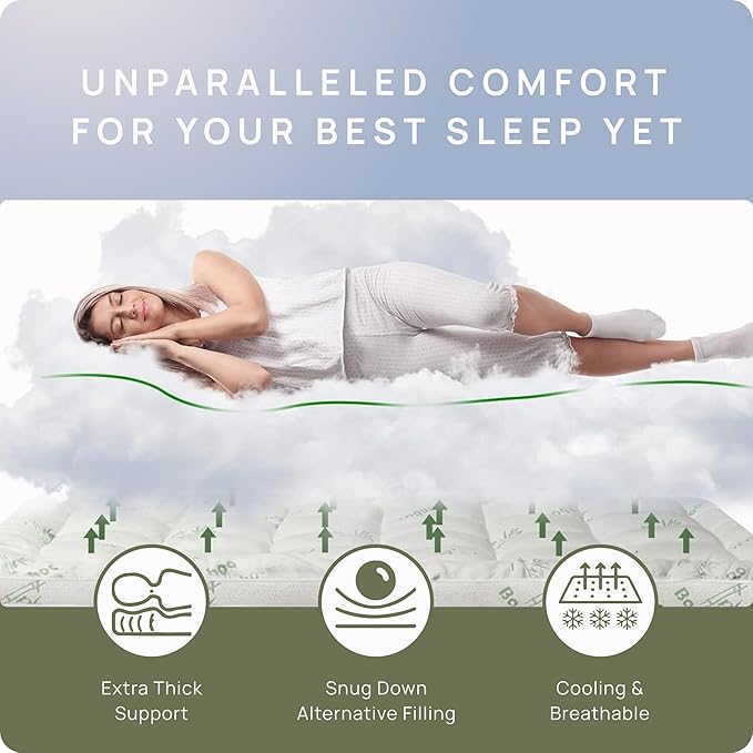 Cooling Mattress Topper - Twin XL Size | Plush Pad Mattress Topper for Back Pain Relief, 8-21" Deep Pocket | Viscose Made from Bamboo Pillow Top | Bedroom Essentials