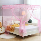 Twin Canopy Bed Curtains - 4 Corner Canopy for Beds, Bed Canopy for Girls Adults, Bedroom Decor (Twin Size, Pink)