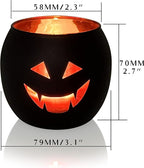 SHMILMH Halloween Table Centerpiece Candle Holders Set of 12, Black and Gold Glass Votive Holder with 6 Grimace, Tealight Holders Bulk for Halloween Party D?or