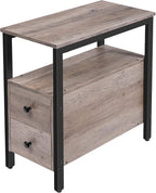 HOOBRO End Table, Narrow Chairside Table with Drawer and Open Storage Shelf, Nightstand for Small Spaces, Stable and Sturdy Construction, Wooden Look Accent Furniture, Greige and Black BG548BZ01G2