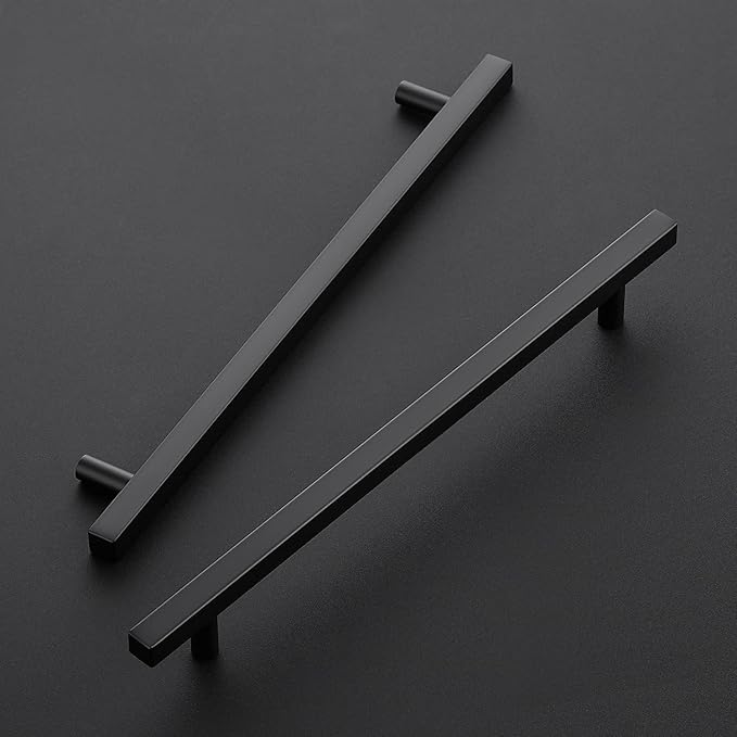 Ravinte Black Cabinet Handles 10 Pack 10 inch Matte Black Square Cabinet Pulls Kitchen Hardware 12-1/2 inch Overall Length Kitchen Drawer Pulls