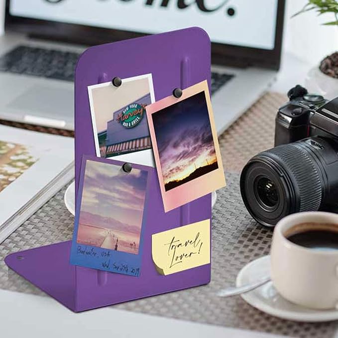 Acrimet Metal Bookends, Non-Skid Book Stand for Shelves, Heavy Duty Book Stopper, 6-7/8" H x 4" W x 4-1/2“ D, Purple, 1 Pair