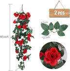 RECUTMS Hanging Flowers Artificial Plants 2PCS 3.3Ft Rose Vine Flower for Home Room Garden Wedding Indoor Outdoor Decoration (Red)