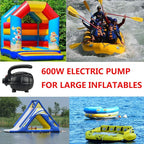 BOMPOW Electric Air Pump for Inflatables, AC (110V), 600W, 20L/min, Black, 4 Detachable Nozzles, Inflator/Deflator, Queen/King Size Air Mattress, Pool Toys, Boat, Raft