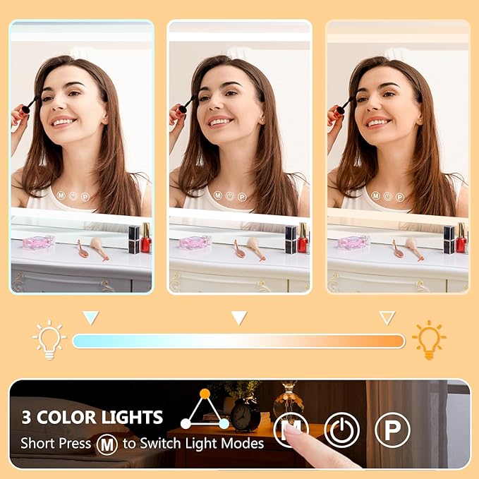 32"x24" Vanity Mirror with Lights, Led Makeup Mirror, Lighted Makeup Mirror with 3 Color Dimmable Lights, Smart Touch Screen Control, Aluminum Metal Frame,USB Charging Port