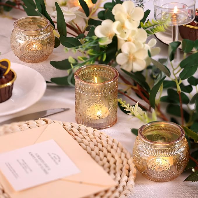 48Pcs Gold Votive Candle Holders - Glass Candle Holder Bulk for Table Centerpiece, Tea Lights Candle Holders for Home, Christmas Party & Wedding Shower
