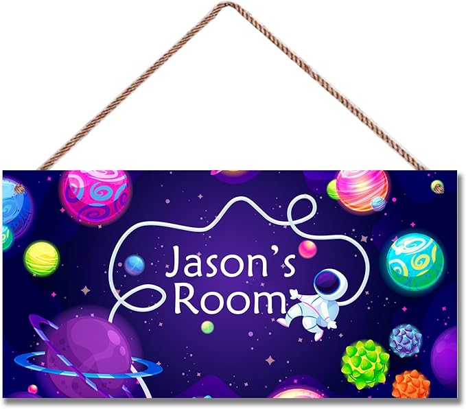 Personalized Outer Space Sign For Little Man Cave Stars Sign For Boys Bedroom Custom Name Science Fiction Theme Kids Room Baby Nursery Door Plaque Wall Art Decor