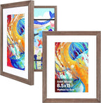 KINLINK 8.5x11 Kids Art Frames Set of 2, Solid Wood Kids Artwork Frames Changeable with Acrylic Front Opening Holds 150 Pictures, Art Frame for Kids Artwork with Mat or without Mat, Brown Wood