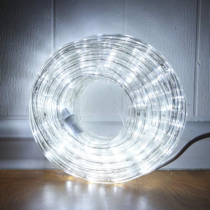 33ft LED Rope Lights, 110V 2 Wire Connectable Christmas Rope Lights Outdoor,240 LED Waterproof Indoor Outdoor White Rope Lights for Outside, Deck, Patio, Pool, Landscape Lighting (Daylight White)