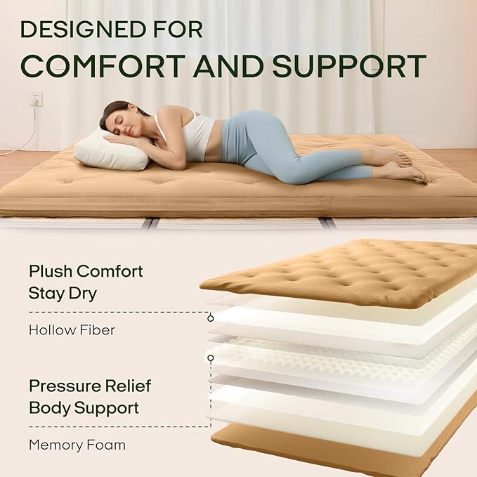ZonLi Japanese Floor Futon Mattress Full Size 75"x 54", 100% Cotton Cover 4'' Thicken Tatami Mattress, Foldable Sleeping Pad, Portable Dormitory Tatami Mat, Roll Up Floor Lounger Bed for Adult