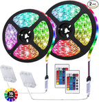 ACONDE 6.56 feet Battery Powered LED Strip Lights, 24 Keys Remote Controlled, DIY Indoor Decoration, 2 Pack
