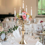 2PCS Gold 5-Arm Candelabra Centerpiece - 20.3" Tall Metal Candle Holder for Wedding, Party & Home Decor - Vintage Table Centerpiece for Events, Dining Room, Church Decorations