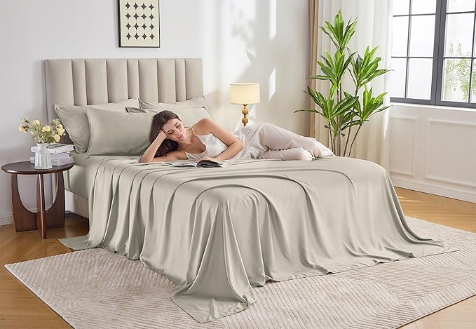 Pure Bamboo King Sheets, Genuine 100% Organic Viscose Derived from Bamboo Bed Sheet Set, Luxuriously Soft & Cooling, Double Stitching, Lifetime Quality Promise (King, Birch)