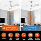 TALOYA Ceiling Fan with Lights Remote Control, 42 inch, Reversible Quiet DC Motor, 3 Dual-Faced Blades Modern Ceiling Fans for Bedroom Patio Indoor Covered Outdoor White