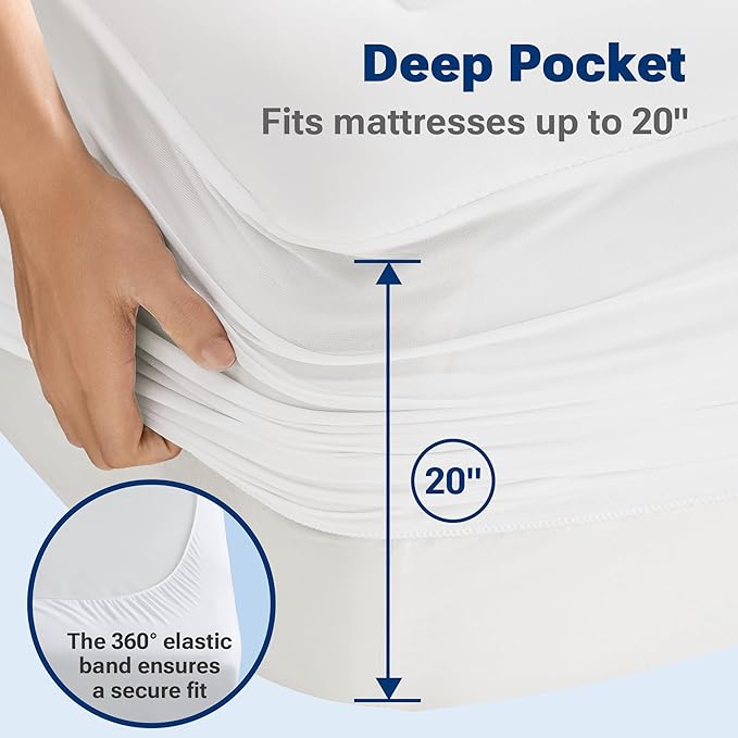 Sleep Philosophy Waterproof Mattress Protector King Size Mattress Pad, 3M Scotchgard, Quilted & Fitted Microfiber Mattress Topper, Noisless & Deep Pocket Fits Up to 20" Mattress, King White