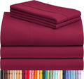 LuxClub 5 PC Split King Sheet Set, Breathable Luxury Bed Sheets, Deep Pockets Wrinkle Free Cooling Sheets Machine Washable Hotel Bedding Silky Soft - Burgundy Split King