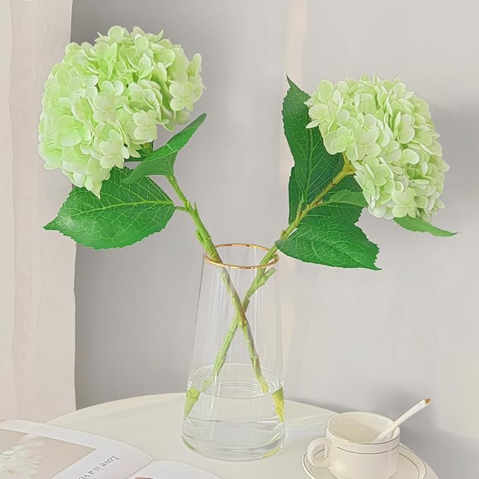 6 Pcs Real Touch Green Hydrangea Artificial Flowers with Stems, Fake Silk Flowers for Outdoors, Artificial Flowers for Home Decor Wedding Bouquets Centerpieces Vase
