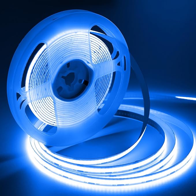 iNextStation COB LED Strip Light Blue 16.4ft/5M DC12V CRI 93+ Flexible LED Tape Lights 8mm for Bedroom, Kitchen, TV Backlight, Cabinet, Stage, Home DIY Lighting Decor (No Plug)