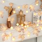 Thanksgiving Decorations-3 Pack 60LED Pumpkin Lights Fall Garland with 3D Pumpkin Enlarged Maples Leaf Battery Operated Pumpkin Thanksgiving Decor Autumn Fall Decor for Home Indoor Outdoor Holiday