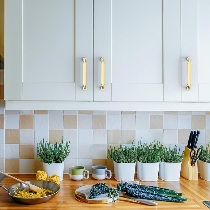 Asidrama 10 Pack 3.75 Inch(96mm) Brushed Gold Kitchen Cabinet Handles, Cabinet Pulls Kitchen Cabinet Hardware for Cupboard Drawer Pulls