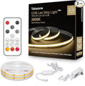 32.8ft 3000K Bright COB LED Strip Light, Dimmable, Warm White, Indoor, RF Remote, Adhesive, for Living Room, Shelf, Cabinet, Kitchen, 2 Rolls of 16.4ft