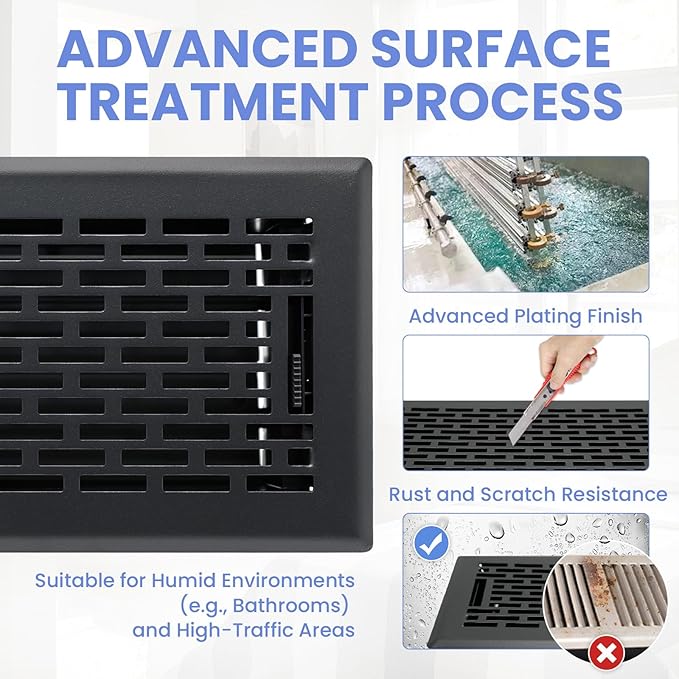 4x12 Inches Heavy Duty Walkable Floor Register - Easy Adjust Air Supply Lever Decorative Floor Vent Covers - Boston Design Vent Covers for Home - Matte Black