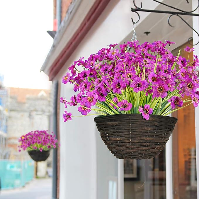 30 Bundles Artificial Flowers Outdoor UV Resistant Fake Flowers No Fade Faux Plastic Plants Garden Porch Window Box Decorating(Purple)