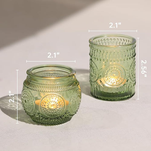 12pcs Assorted Green Votive Candle Holders for Wedding Table Decorations, Glass Tea Lights Candle Holder for Bridal Shower, Baby Shower Decrations, Boho Tea Party Decor, Wedding Party Gifts for Guests