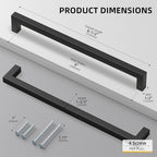 goldenwarm 10 Pack 8 Inch Black Cabinet Handles Matte Black Drawer Pulls Stainless Steel Cabinets Hardware Square Bar Modern for Kitchen Bathroom Cupboard