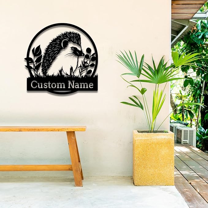 Custom Hedgehog Metal Sign, Personalized Hedgehog Metal Wall Art,Hedgehog Lovers Gift Metal Kid Room Decor,Personalized Hedgehog Lover Name Sign,Kid Nursery Decoration (Style D)