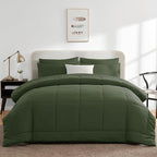 CozyLux Queen Comforter Set Olive Green, 7 Pieces Bed in a Bag, Green Comforter Queen Size, All Season Bedding Sets with Stitch Quilted Comforter, Flat Sheet, Fitted Sheet, Pillowcases
