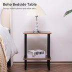 Apicizon 2 Tier End Table, Small Side Table with Solid Wood Legs, Boho Bedside Table with Storage Shelf, Nightstand for Small Spaces, Bedroom, Living Room, Entryway, Farmhouse, Easy Assembly, Brown