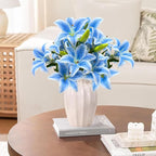 ASTRYAS 18 Heads Blue Fake Lilies, Artificial Lily Faux Lilies Bouquet with 18 Heads Full Bloom Lily & 6 Buds for Home Hotel Flower Arrangement Party Decor